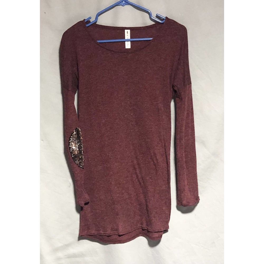 Wine colored Top with Sequin Elbows - Sz Medium